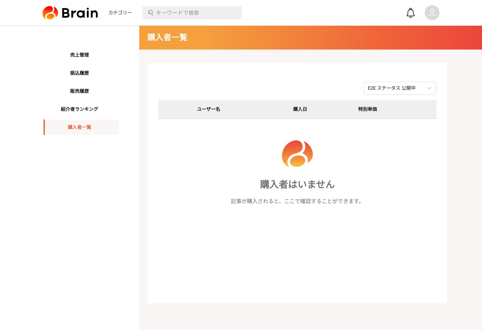 購入者一覧が0件のときの表示