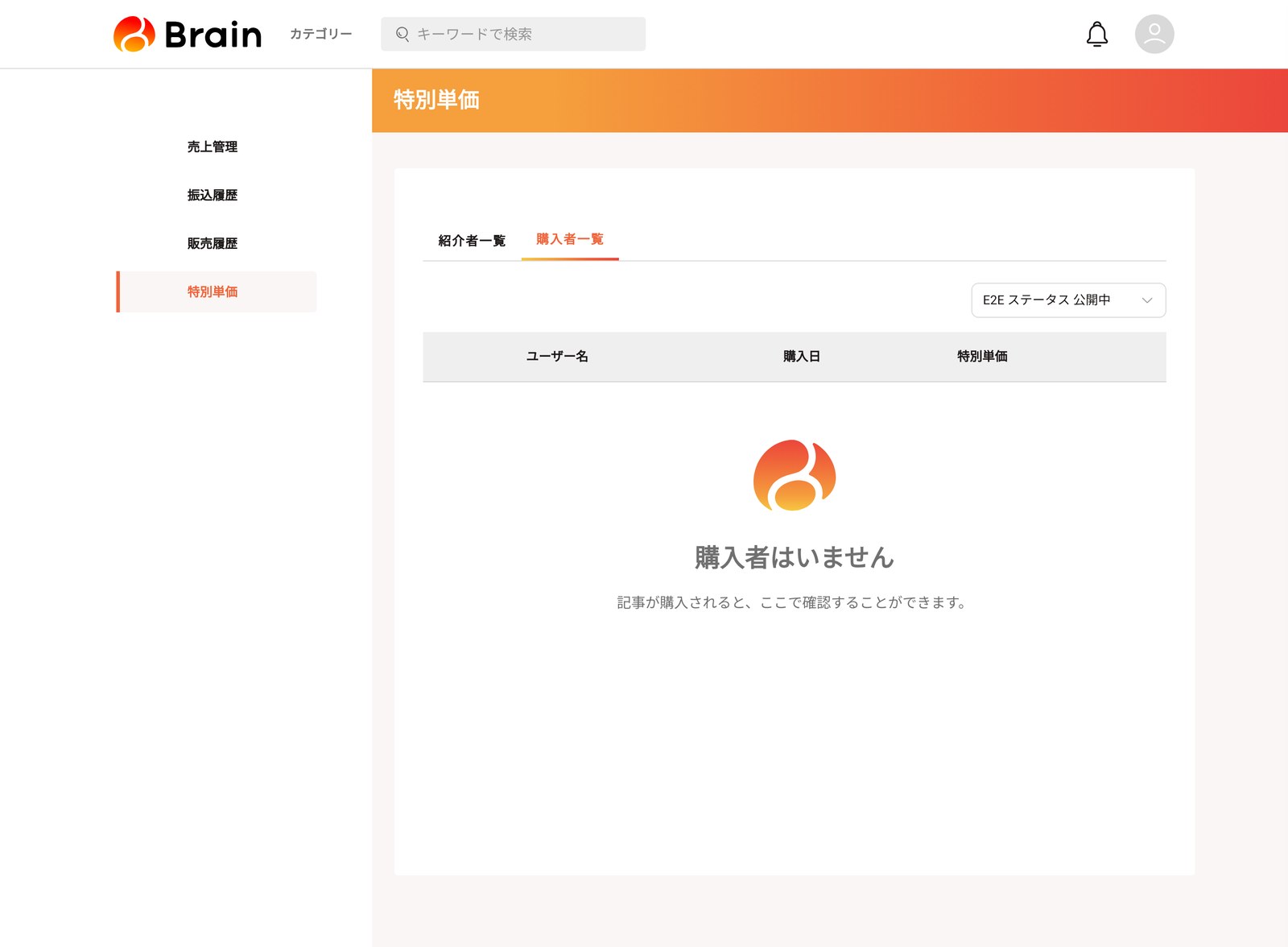 購入者一覧が0件のときの表示